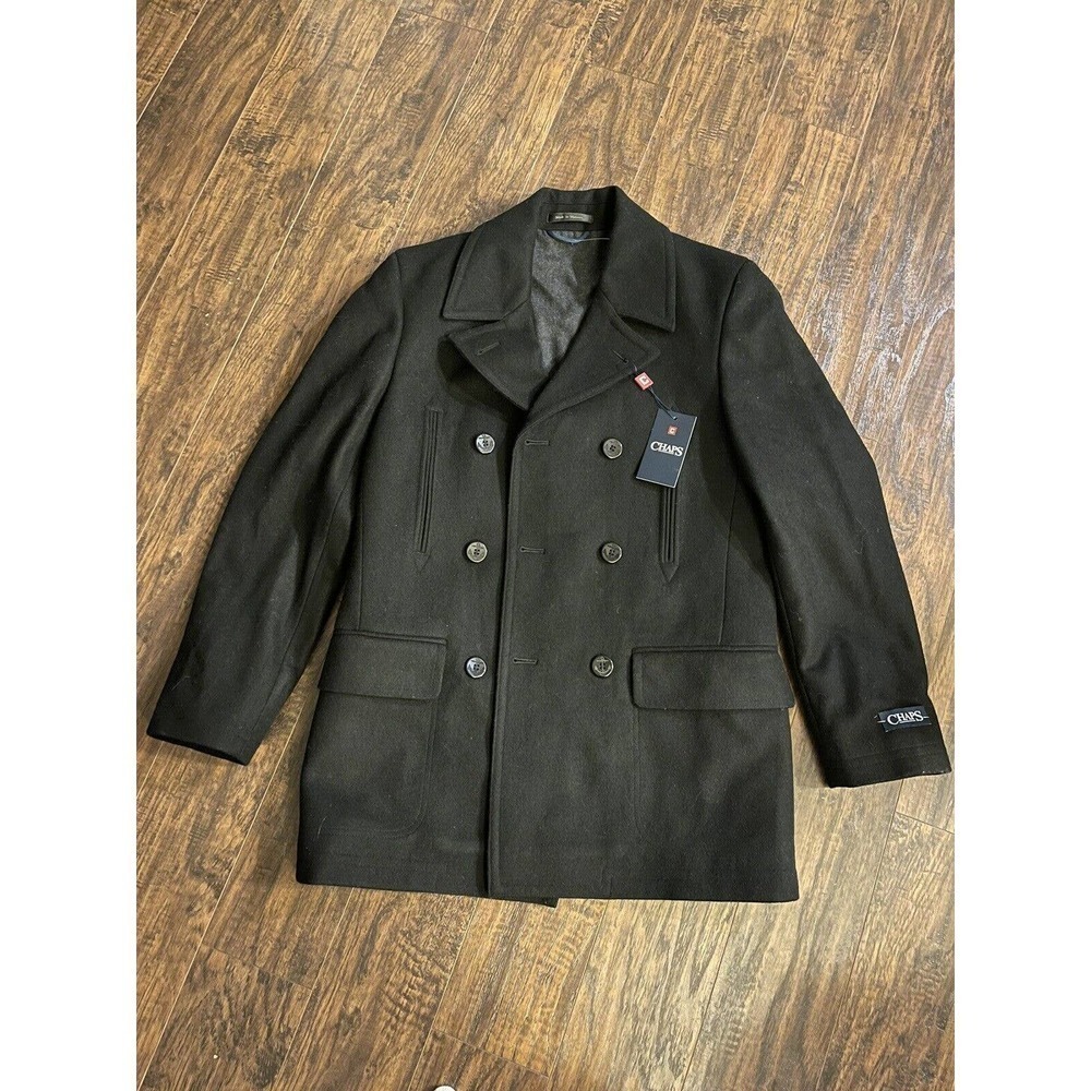 Chaps Men's Classic Double Breasted Overcoat Coat 36 Reg Black